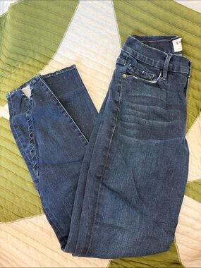 Frame Denim Lauretta Dark Blue Hi Rise Skinny Jeans Split Hem